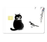 CREATCABIN 4 Autocollant pour Carte Crédit Débit Protection Carte Bancaire Imperméable Amovible Motif Chat Noir Décoration Personnalisée Porte Cadeaux pour Amis 5.4x8.6cm