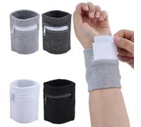 CREATCABIN 4 Bracelet Portefeuille Poignet Bicolore avec Fermeture Éclair | Pochette Poignet 8x8cm Porte Clés Pochette Rangement pour Cartes Bracelet Élastique Polycoton Bandeau Anti Transpiration
