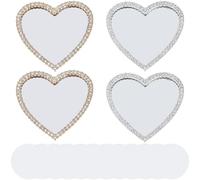 CREATCABIN 4 Coque Téléphone Forme Cœur 2 Couleurs Miroir Adhésif Verre Strass Motif Cœurs d'amour Cadre Alliage Zinc Doré et Argenté Breloque Arrière pour Smartphone 5.8x5.6x0.4cm