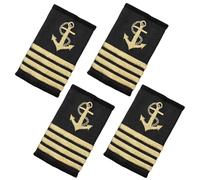 CREATCABIN 4 épaulette Dorée avec Quatre Barres Uniforme Professionnel Badge D'Épaule Rayures Dorées Curseurs de Capitaine Marin pour Cosplay et Halloween 8x5.2cm Noir