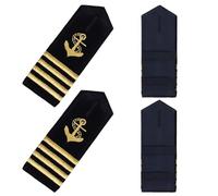 CREATCABIN 4 épaulettes Dorées avec Ancre Badge Noir à Quatre Barres et Rayures Dorées Uniforme Professionnel Capitaine Marin Insigne Curseurs D'Épaulettes pour Cosplay Halloween 5x13.5cm