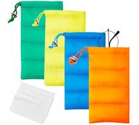 CREATCABIN 4 étui Lunettes Soleil Souple Coton avec Cordon Serrage 4 Couleurs Sac Rangement pour Lunettes Soleil Support Protecteur avec Chiffon Nettoyage pour Femmes et Hommes Gadgets Voyage 19x10cm