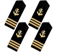 CREATCABIN 4 pièce D'Épaulettes Noires Épaulettes Dorées Ancre Dorée Uniforme Professionnel Badge de Capitaine Marin Curseurs D'Épaulettes pour Cosplay 8x5.2cm