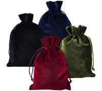 CREATCABIN 4 Pochette en Velours avec Cordon de Serrage Rouge Noir Bleu Vert pour Bijoux Bonbons Rangement pour Cadeaux Noël Mariage Fête Tarot Rune 13x19.5cm