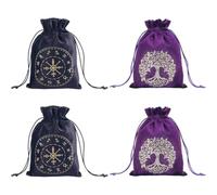 CREATCABIN 4 Sac de Tarot Arbre de Vie Sac de Rangement pour Jeu de Tarot Pochette avec Cordon de Serrage Grande Capacité pour Carte de Tarot Bijoux en Cristal Cadeau d'halloween 13x18cm Noir Violet