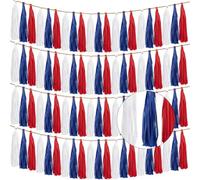 CREATCABIN 4 Set Rouge Bleu Blanc Foile Frange Tassel Guirlande Tissu Papier Tassels Bannière Streamers Mur Suspendu Rideau Fond pour Défilé Flotte Jour L'indépendance Fête Décorations Bricolage 35cm