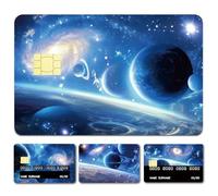 CREATCABIN 4 Styles Bleu Carte Crédit Skin Carte Débit Skins Autocollant Couverture Planète Espace sans Bulle Mince Personnalisé Carte Bancaire Autocollants PVC Étanche pour Carte Clé 18.6x13.7cm