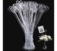 CREATCABIN 40 Pince à Fleurs Transparente en Forme de Cœur Support de Carte Pic à Fleurs Droit en Plastique Pince pour Photo Bouquet Décoration de Mariage Saint Valentin 23.2x3.6cm