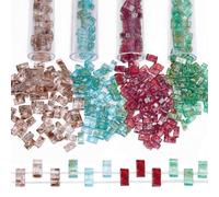 CREATCABIN 400 pièce Perles Demi-Tila 2 trous,4 couleurs Mélangées,Perles Rocaille Verre Rectangulaires Antiques Mini Transparentes Vintage pour Travaux Manuels,Bracelets,Colliers,Boucles,Vert Bleu