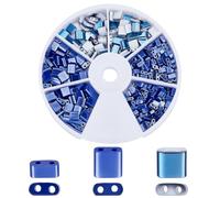 CREATCABIN 400pièce Perles Demi-Tila 2 trous,Mélange 3 styles Perles Rocaille en Verre Rectangulaires Opaques Carrées,Mini Perle Brillante avec Récipient pour Bracelets,Fabrication Bijoux,Bleu,2mm,5mm