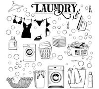 CREATCABIN 4feuille Stickers Muraux Buanderie,Citations Buanderie,Autocollants Muraux Bulles Amovibles,4styles,Décoration Murale Faire Soi-Même,Décoration Maison pour Buanderie,Salle Bain,Noir,29x20cm