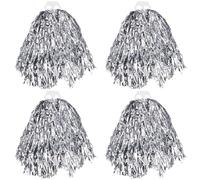 CREATCABIN 4Pcs Pompon de Pom Pom Girl en Aluminium Métallique avec Poignée de Bâton Cheerleading Pompom pour l'esprit D'Équipe Sportive Acclamations Fête Danse Scène Célébration Jeu Sportif 28x12cm