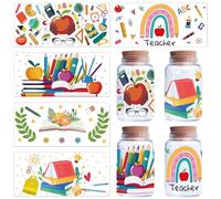 CREATCABIN 5 feuille D'Autocollants Transfert pour Enseignant pour Tasses Verre,Autocollants Transfert UV DTF,PVC Imperméable,Thème D'Étude,Cadeau pour Bricolage,Artisanat,Journée L'Enseignant,24x11cm