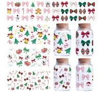 CREATCABIN 5 Feuille Noël UV DTF Transferts Noël pour Gobelets Verre 16 oz Autocollants Imperméables PVC Bonhomme Neige Nœud Papillon Cloche pour Gobelets Verre Fournitures D'Artisanat 24x11cm