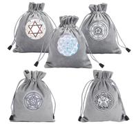CREATCABIN 5 pcs 5 Styles Étoile Lune Sac Carte Tarot Stockage Tarot Paquet Carte Tarot en Velours Épais Pochette Cordon Carte Tarot Bijoux Jeu Cartes Tarot Cartes Oracle Carte Divination 18x14cm