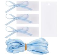 CREATCABIN 50 Marque Place Vierge 4x9cm avec Ruban Satiné Idéal pour Décorer Une Table Lors de Mariages Dîners Banquets Autres Événements Bleu Clair.