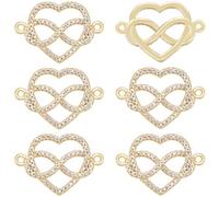 CREATCABIN 5pcs 18 K Laiton Plaqué Or Coeur Liens Charms Infini Coeur Charms Amour Connecteur Coeur Pendentifs Charms avec Double Boucles Zircone Cubique Diamant pour DIY Fabrication Bijoux 22.5x16mm