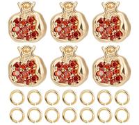 CREATCABIN 6 Breloques GrenaPlaquées Or 18 carats,Pendentifs Laiton avec Zircone Cubique Rouge,Graines Grenapour Fabrication Bijoux,Fournitures Artisanales,Collier,Boucle d'oreille Noël,10.5x10mm