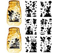 CREATCABIN 6 Feuille 6 Styles D'Autocollants Fées pour Bocaux Mason Découpés au Laser Silhouettes Fées Anges PVC pour Scrapbooking Carton pour Bocaux Lanternes Décoration Fenêtre Verre Givré 20x15cm