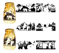 CREATCABIN 6 pièce Silhouettes Montagne Forêt,Décoration Pot Mason,Lanterne Découpée Laser,Animaux,Cerfs,Ornements Scrapbooking,Embellissement pour Verre,Fenêtres,Voitures,Noël,20x9cm-Sans Autocollant