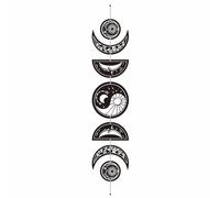 CREATCABIN 7 décoration Murale Forme Phase Lune Style Bohème Suspension Murale Bois Yin Yang Soleil Creux Décoration Nordique pour Maison Décoration Murale Décalcomanie Ornement Appartement 79x16cm