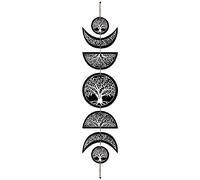 CREATCABIN 7pcs Moon Phase Tenture Murale Boho Decor Bois Mur Art Sorcière Décor Noir Bois Lune Cycle Signes Gothique Moderne Suspendu Signe Décoration pour Galerie Ornement 72.5x16cm(Arbre de Vie)