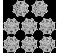 CREATCABIN 8 napperon Dentelle Crocheté Fait Main Dessous Verre Rond Dentelle Napperons Dentelle Broderie Fleurs Blanches Dessous Verre Polyester Décoration Table Manger pour Commodes Cuisine 15x15cm