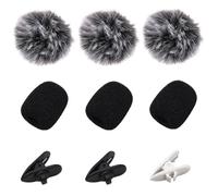 CREATCABIN 9 Lot de Housses de Microphone en Fourrure Kit de Micro Cravate Petite Éponge Pompon en Polyester Clips en Plastique Pare Brise pour Microphone D'Interview Micro Cravate à Monter Soi Même