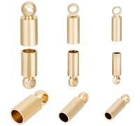 CREATCABIN 90 pièces Embouts Cordon en Cuir Plaqué Or 24 carats 3 Tailles Terminateurs Embout Baril Colle dans Capuchons Pompon avec Anneau Boucle pour Bricolage Fabrication Bijoux Artisanat Doré