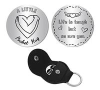 CREATCABIN A Little Pocket Hug Relation Longue Distance Souvenir Pièce Acier Inoxydable Double Face Cadeau Inspirant avec Porte-Clés Cuir Life is Tough But So are You pour Femme Fille