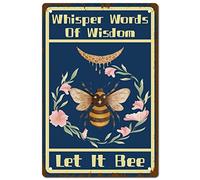 CREATCABIN Abeille Plaque en Étain Fleurs Signes Vintage Métal Mur Art Jardin Maison Plaque Oeuvre Maison Salle Bains Toilettes Cuisine Café Noël 8 x 12 Pouce - Whisper Words of Wisdom Let It Bee