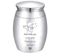 CREATCABIN Ange Mini Urne Petit Souvenir Urnes Crémation Porte-Cendres Miniature Enterrement Funéraire Patte Récipient Pot Gravure en Acier Inoxydable pour Cendres Humaines Chien Chat 40x30mm(Argent)