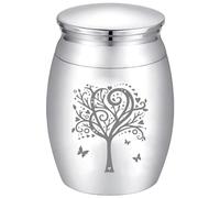 CREATCABIN Arbre Vie Petite Urne Souvenir Mini Urne Crémation pour Cendres Papillon Alliage Partage Urne Funéraire Mémoriaux Porte-Cendres Conteneur Miniature pour Famille Amis Animaux 4x3cm Argenté