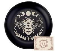 CREATCABIN Assiette Rituelle en Forme de Lune Bol Rond Plateau Plat pour Offrande de Prière Bougeoir avec Carte de Divination Plat à Bijoux pour Purification Brûleur D'Encens Méditation Tarot 14cm