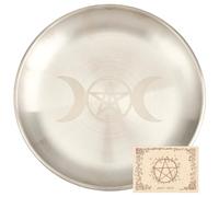 CREATCABIN Assiette Rituelle Lunaire en Acier Inoxydable Bol Rond Plateau Plat Bol D'Offrande de Prière Bougeoir pour Encensoir Méditation Tarot Bijoux Radiesthésie Divination 14cm