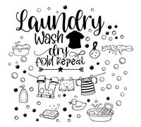 CREATCABIN Autocollant Mural pour Buanderie - Noir - Lavage Sec - Pliage Répété - Autocollant Mural Bulles - avec Citation pour Maison,L'Appartement Décoration Lavage 60x30cm