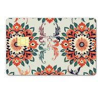 CREATCABIN Autocollant Peau Carte Crédit Forme Fleur Style Bohémien Couverture Fine pour Carte Bancaire Protection Contre Rayures Imperméable Amovible Cadeau pour Amis Famille Femmes Noël 18.6x13.7cm