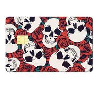 CREATCABIN Autocollant Peau Carte Rose Rouge Crâne Débit Carte Crédit Couvrant Le Squelette Personnalisant Les Autocollants Carte Bancaire sans Bulle pour Carte Transport EBT Halloween 186x137mm