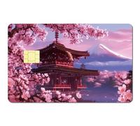 CREATCABIN Autocollant pour Carte Crédit Carte Débit sans Bulle Mince Petite Puce Paysage Japonais Autocollants Personnalisés pour Carte Bancaire Carte Transport Amovible Fleur Cerisier 18.6x13.7cm