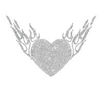 CREATCABIN Autocollant Thermocollant en Forme de Cœur avec Ailes en Forme de Cœur et Strass pour Transfert de Chaleur,Paillettes pour Chemise,Sacs,Vêtements,Lettres,Chapeau,Fête,Argent,30x20cm