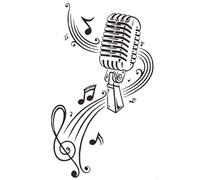 CREATCABIN Autocollants Muraux Noirs en Vinyle avec Notes de Musique Microphone 58.5x35x0.1cm pour Salon Salle de ole Décoration Murale Fenêtre