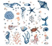 CREATCABIN Autocollants Muraux Phosphorescents Sous la Mer Autocollants Muraux Sur le Thème du Monde de L'Océan Tortue de Mer Algues Méduse Décoration Murale Amovible pour Salle de Bain Chambre D'Enfa