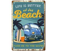 CREATCABIN Beach Vintage Metal Tin Sign Retro Wall Art Decor House Plaque Poster pour Home Bar Pub Jardin Cuisine Café Garage Décoration 12 x 8 Pouce