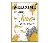CREATCABIN Bees Metal Tin Sign Poster Vintage Retro Wall Art Decor Hanging Fer Peinture Plaque pour Maison Cuisine Salle de Bains 30 x 21 cm-Welcome to Our Hive The Best Place to Bee