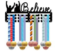 CREATCABIN Believe Porte-MédailPrésentoir MédailMétal Suspendre Fer pour Décoration Murale Domicile,Course Pied,Natation,Football,Médaillé Football Noir 11.4 x 5.1,(5) cm