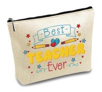 CREATCABIN Best Teacher Ever Trousse de maquillage multifonction en toile avec fermeture éclair, Best Teacher Ever, 25x18cm