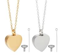 CREATCABIN Bijou Funéraire Forme Cœur Bicolore 2 pièce pour Urne Funéraire Collier Souvenir Mini Pendentif Urne Commémorative Acier Inoxydable Argenté avec Épingle Forme D'Entonnoir pour Amis 2x2.6cm