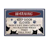 CREATCABIN Black Cat Tin Sign Vintage Metal Signs Peinture Retro Warning Plaque Poster Wall Art Plaque for Garden Porch Bathroom Kitchen Cafe Wall Christmas Decor 8 x 12 inch-Don't Let The Cats Out