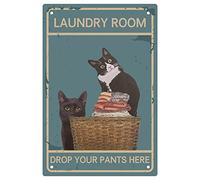 CREATCABIN Black Cats Metal Tin Sign Buanrie Drop Your Pants Here Funny Poster Plaques with Quotes Retro Hanging Wall Art cor for Bathroom Home Living Room 12 x 8inch