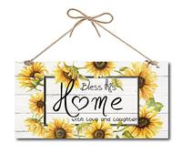 CREATCABIN Bless This Home with Love and Laughter Panneau de Porte en Bois Tournesol Inspirational Verset Panneau à Suspendre pour Intérieur Extérieur Maison Jardin Porche Cuisine Jardin Ferme
